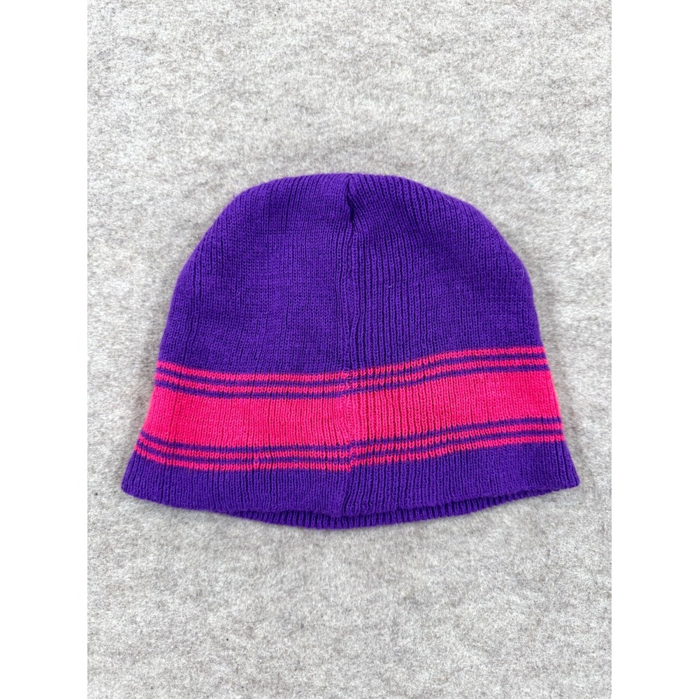 Unisex Beanie Hat One Size Purple Pink Horizontal Stripes Tight Knit Ribbed